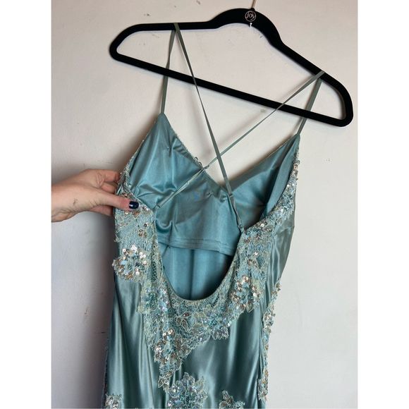 Vintage Cache Silk Gown Beaded Lace Sequin Gemstone Slinky Low Back Dress - SZ 8 - Picture 11 of 12